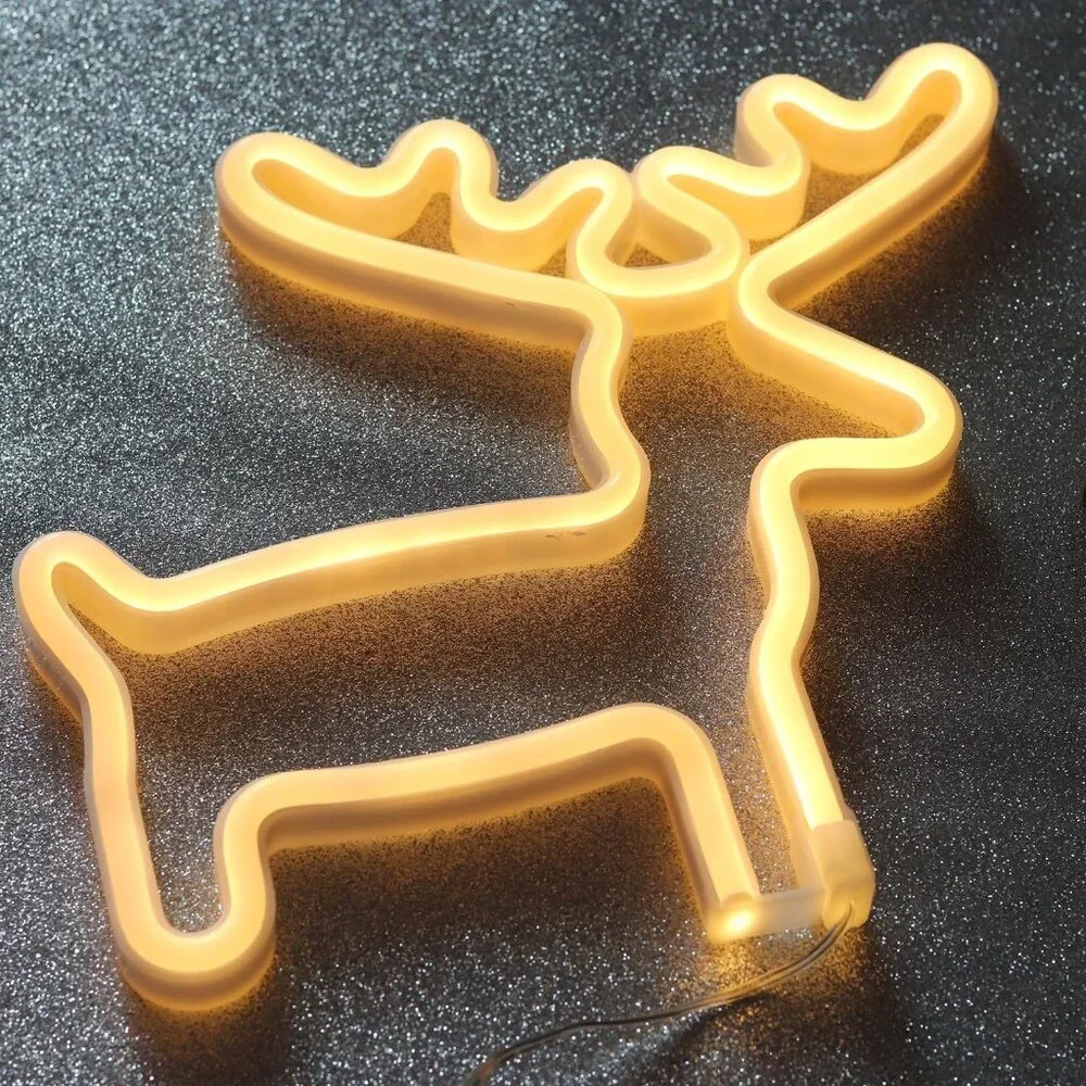 2 Packs Reindeer Tree Green Neon Wall Décor Lights USB and Battery Powered